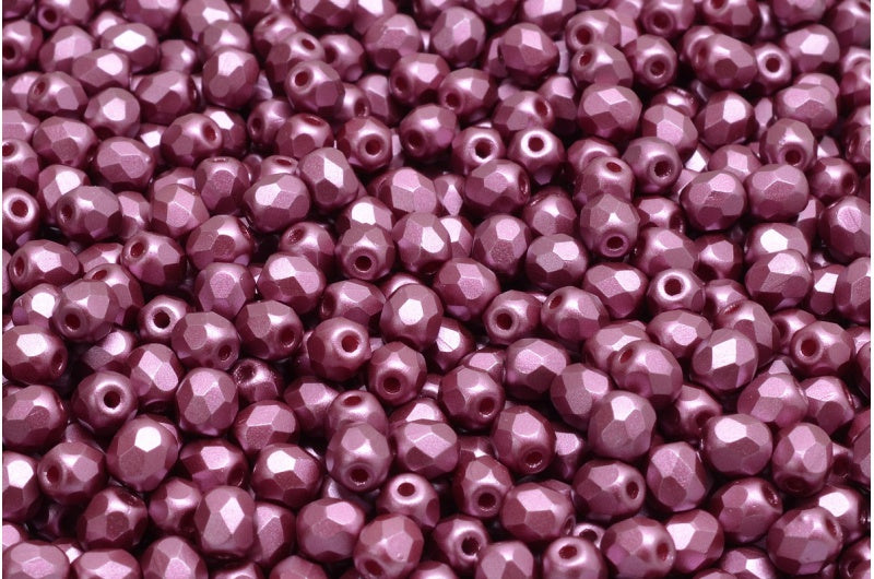 Fire Polished Faceted Beads Round, White Burgundy (02010-25031), Bohemia Crystal Glass, Czech Republic