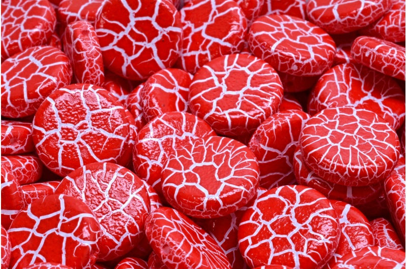 2 Hole Flat Round Coin Beads, White Opal White Black (02020-24610), Glass, Czech Republic