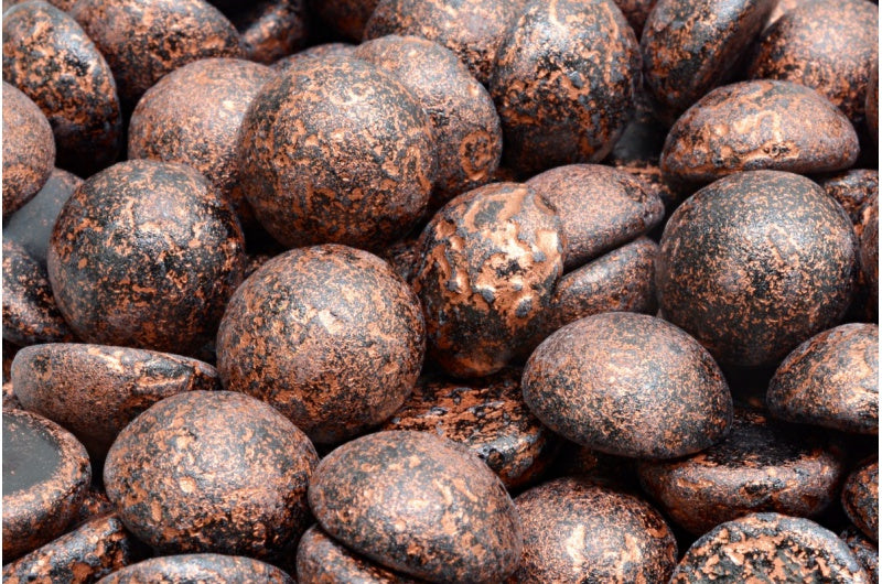 カボションビーズ、黒色エッチング銅線入り(23980-etch-54319)、ガラス、チェコ共和国