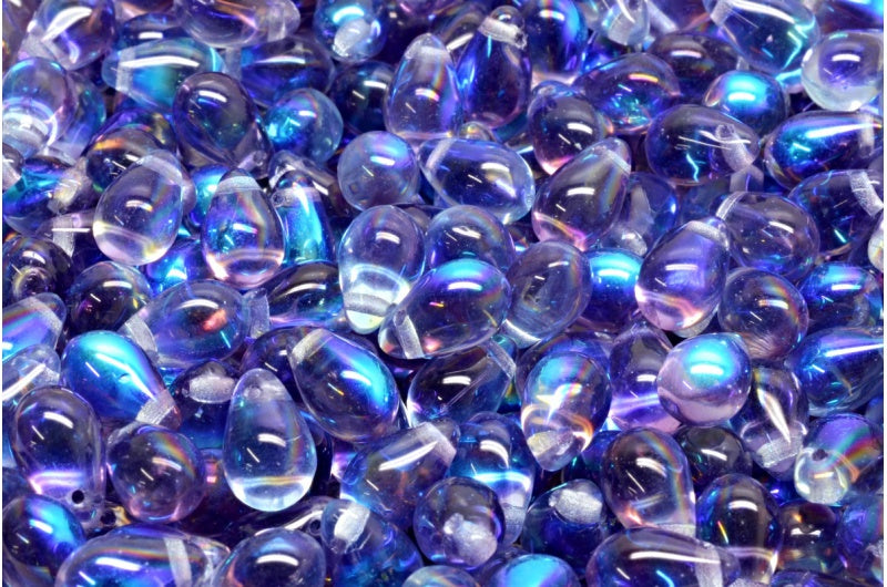 ドロップビーズ、透明アクア透明ライトアメジストAb(60000-20500-28701)、ガラス、チェコ共和国