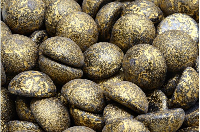 カボションビーズ、ブラックエッチングゴールドライン(23980-ETCH-54302)、ガラス、チェコ共和国