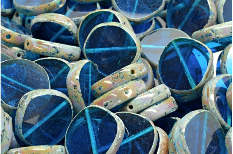 Table Cut 8 Edged Designed Beads, Transparent Aqua Travertin (60080 86800), Glass, Czech Republic