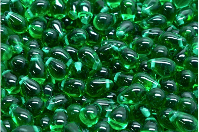 ドロップビーズ、透明グリーンエメラルド(50720)、ガラス、チェコ共和国