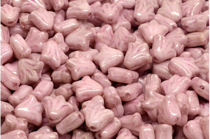 ユリの花のビーズ、白光沢リラ(02010-14494)、ガラス、チェコ共和国