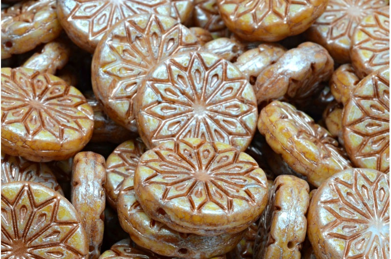 折纸花珠,白色奶油色光泽斑点铜内衬 (02010-65321-54324),玻璃,捷克共和国