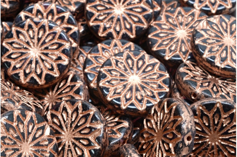 折纸花珠,透明深蓝色铜内衬 (30220-54318),玻璃,捷克共和国