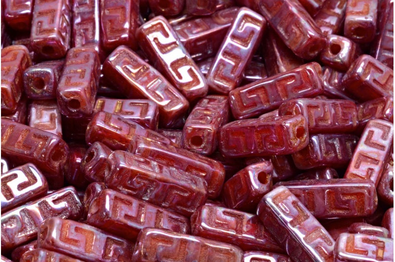 Celtic Block Beads, White Red Vega Iris (R2908-15781), Glass, Czech Republic