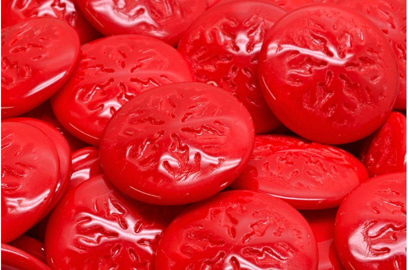 Snowflake Cabochon Beads, Opaque Red (93200), Glass, Czech Republic