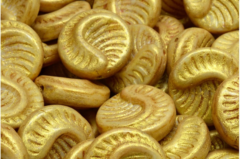 化石コインビーズ、ホワイトゴールド光沢スポット(02010-65322)、ガラス、チェコ共和国