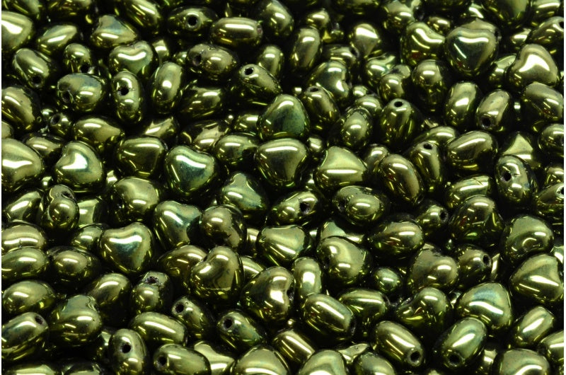 ハートビーズ、ブラックラスターレッドフルコーティング(23980-14495)、ガラス、チェコ共和国