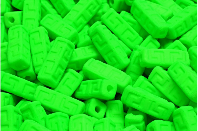 Celtic Block Beads, White Neon Green (02010-25124), Glass, Czech Republic