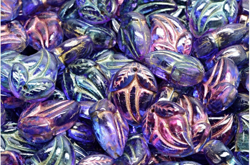 Flower Bud Beads, Crystal Gold Lined Blue Violet (00030-54302-48002), Glass, Czech Republic