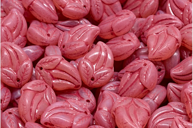 花のつぼみビーズ、オパールピンクレッドライン(71010-54314)、ガラス、チェコ共和国