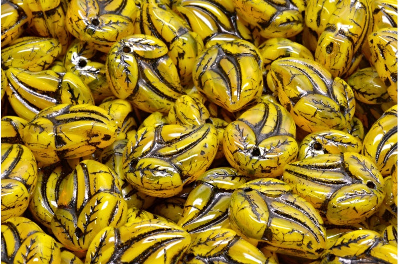 フラワーバッドビーズ、81240 ブラックライン(81240-54313)、ガラス、チェコ共和国