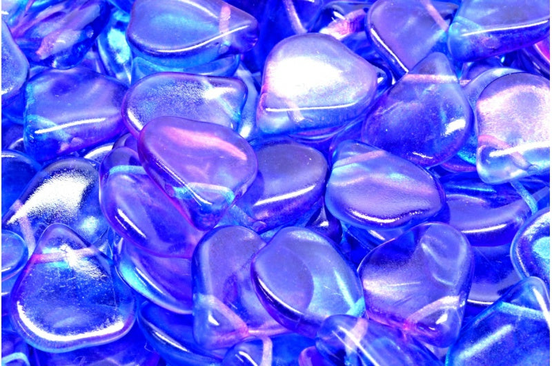 ハート型の花びらビーズ、クリスタルブルーバイオレット(00030-48002)、ガラス、チェコ共和国