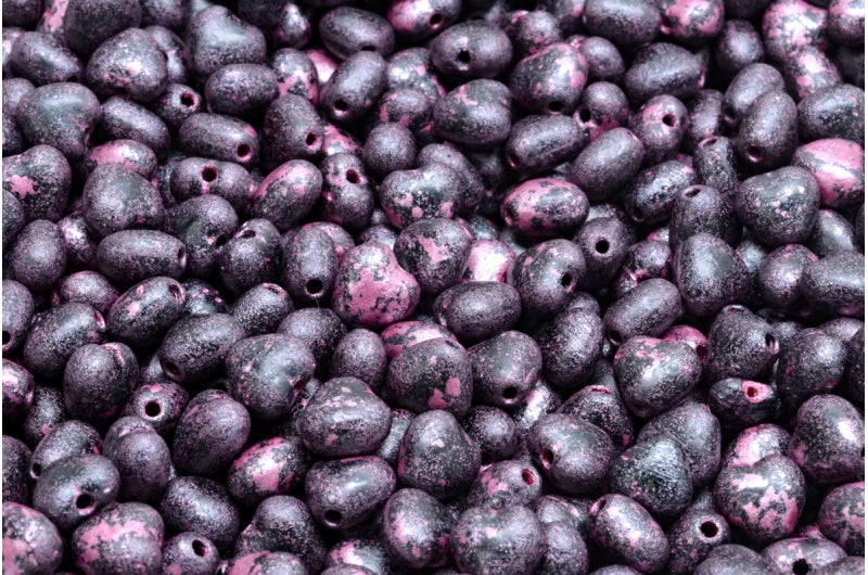 ハートビーズ、黒エッチング、ピンクライン(23980-etch-54321)、ガラス、チェコ共和国