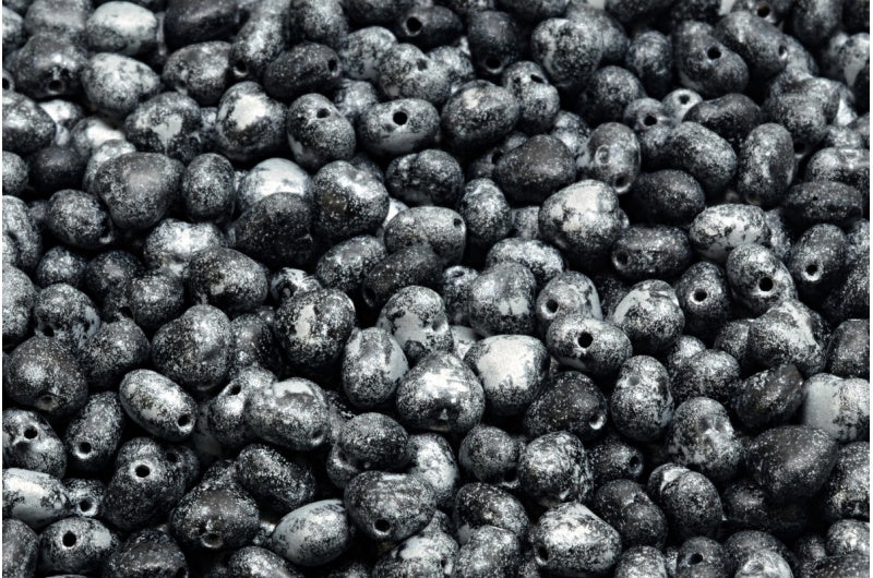 ハートビーズ、ブラックエッチングシルバーライン(23980-etch-54301)、ガラス、チェコ共和国