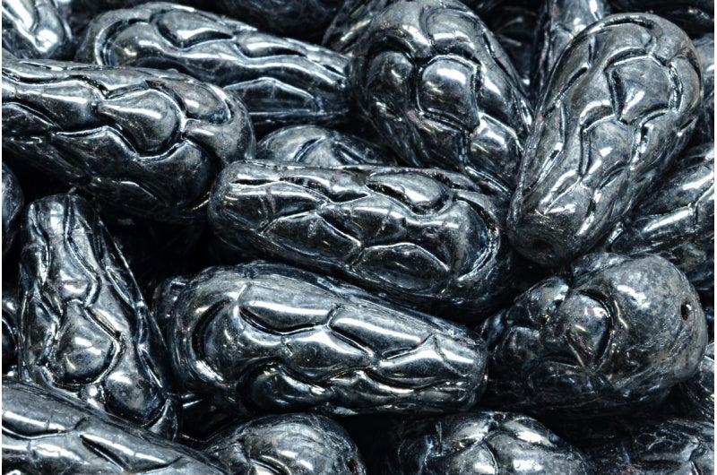 松ぼっくりビーズ、ブラックヘマタイト(23980-14400)、ガラス、チェコ共和国