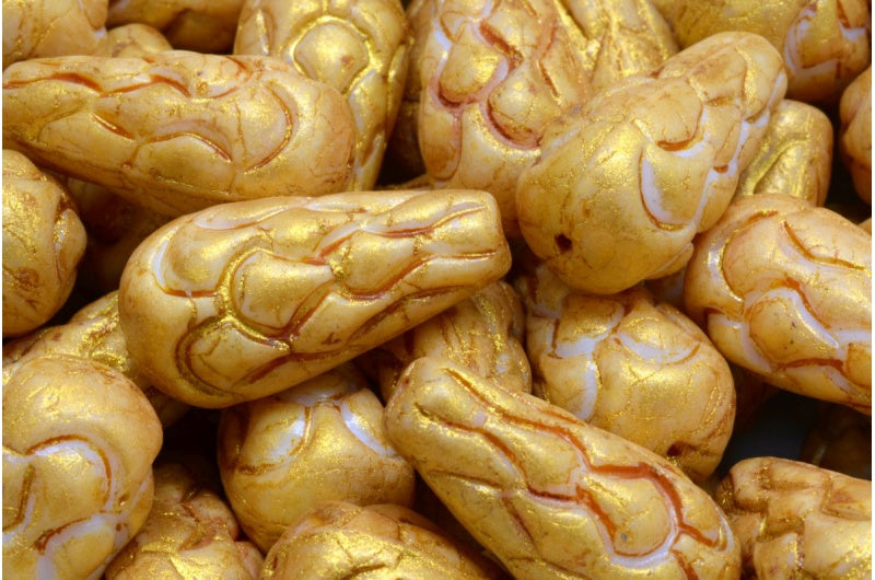 Pinecone Beads, White Gold Luster Spotted (02010-65322), Glass, Czech Republic