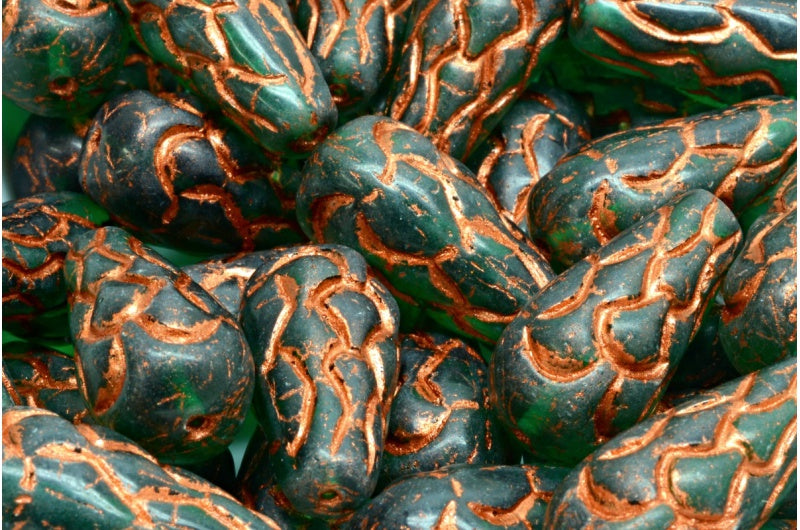 松ぼっくりビーズ、透明グリーンエメラルド、銅線入り(50710-54319)、ガラス、チェコ共和国