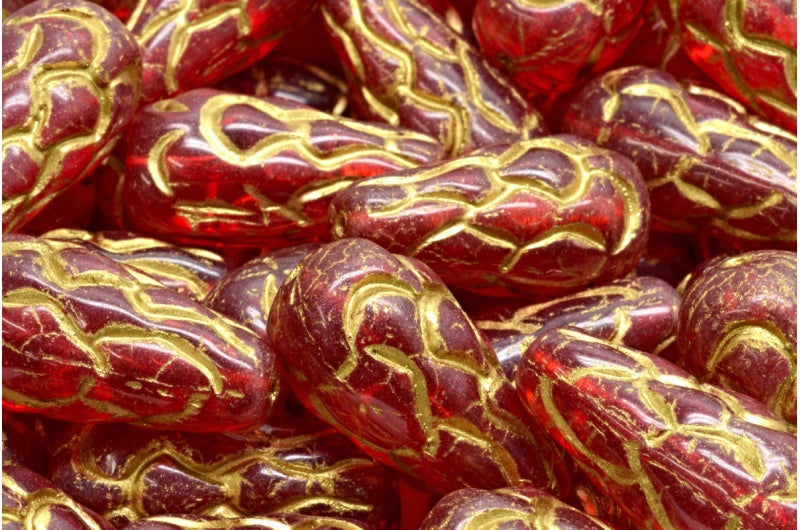 Pinecone Beads, Light Siam Gold Lined (90070-54302), Glass, Czech Republic