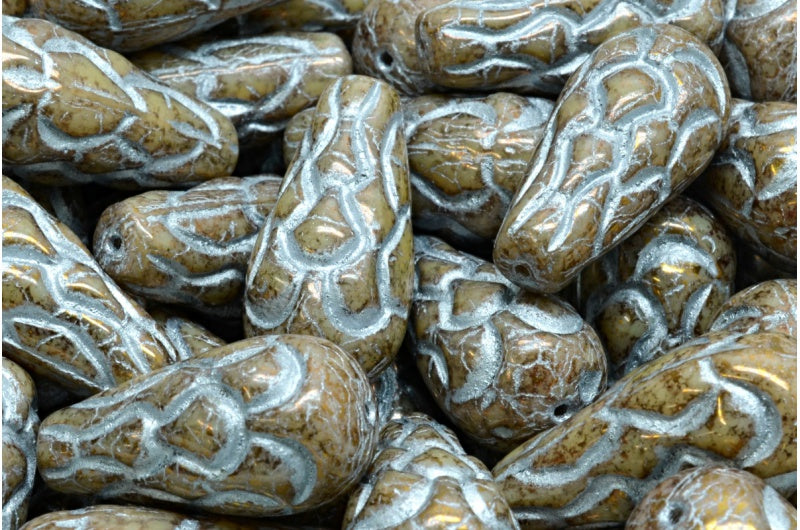 Pinecone Beads, Beige Terracotta Violet Silver Lined (13020-15496-54301), Glass, Czech Republic