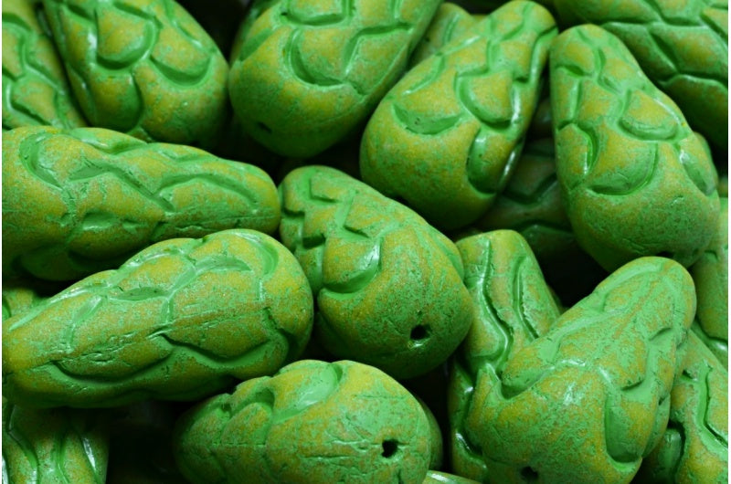 松ぼっくりビーズ、グリーンマット 54329 (53420-84100-54329)、ガラス、チェコ共和国