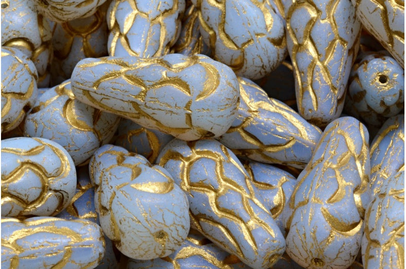 Pinecone Beads, Opal Blue Gold Lined (31111-54302), Glass, Czech Republic