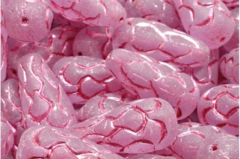 松ぼっくりビーズ、透明ライトアメジストマットピンクライン(20210-84100-54321)、ガラス、チェコ共和国