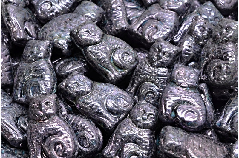 猫珠,带光泽蓝色的黑色染色 (23980-65431),玻璃,捷克共和国