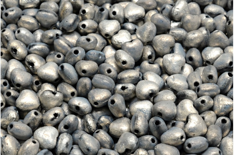 ハートビーズ、ブラックエッチングシルバー(23980-etch-27000)、ガラス、チェコ共和国