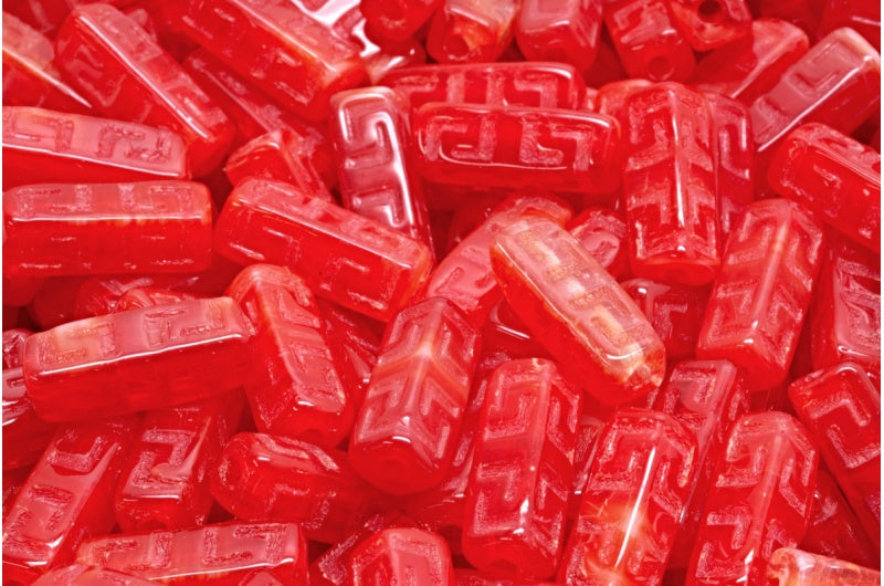 ケルトブロックビーズ、白赤(R2908)、ガラス、チェコ共和国