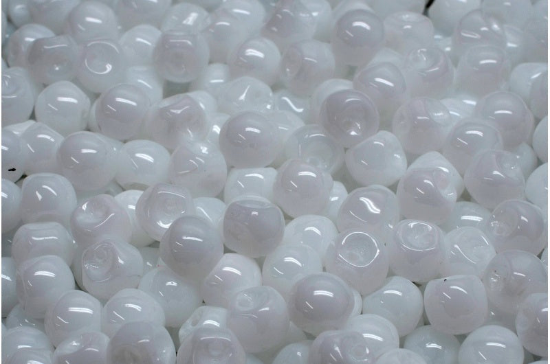 Mushroom Button Beads, White (02010), Glass, Czech Republic