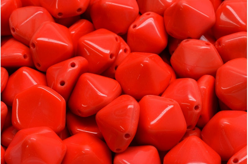 2 孔六角金字塔珠,红色 (93400),玻璃,捷克共和国