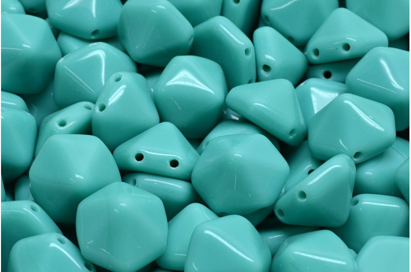 2 孔六角金字塔珠,绿宝石 (63120),玻璃,捷克共和国