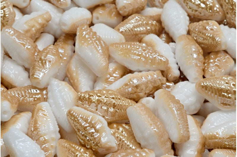 Miter Shell Beads, White 23501 (02010-23501), Glass, Czech Republic