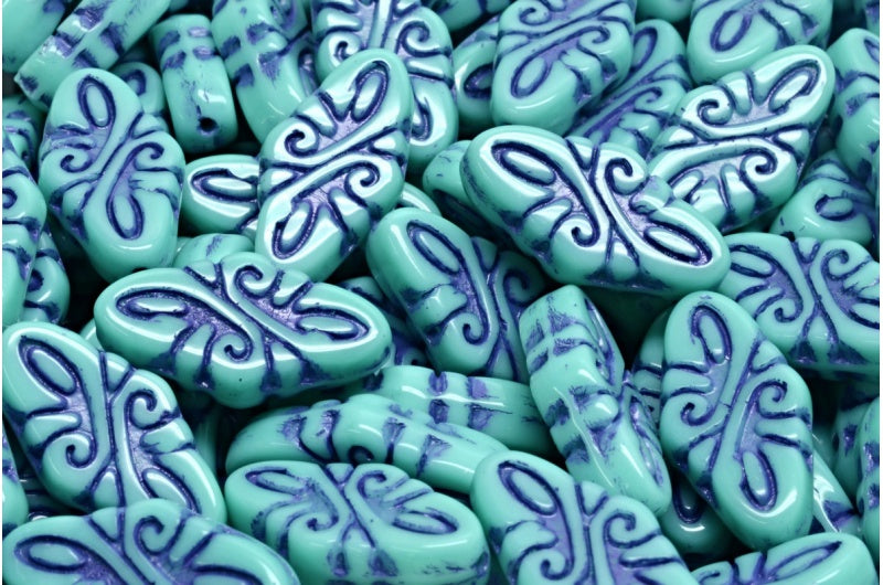 Arabesque Beads, Turquoise Blue Lined (63130-54325), Glass, Czech Republic