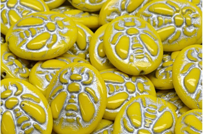 ビービーズ、イエローシルバーライン(83120-54301)、ガラス、チェコ共和国