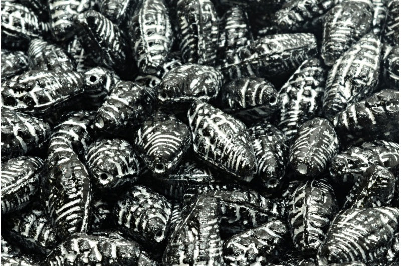 マイターシェルビーズ、ブラックシルバーライン(23980-54301)、ガラス、チェコ共和国