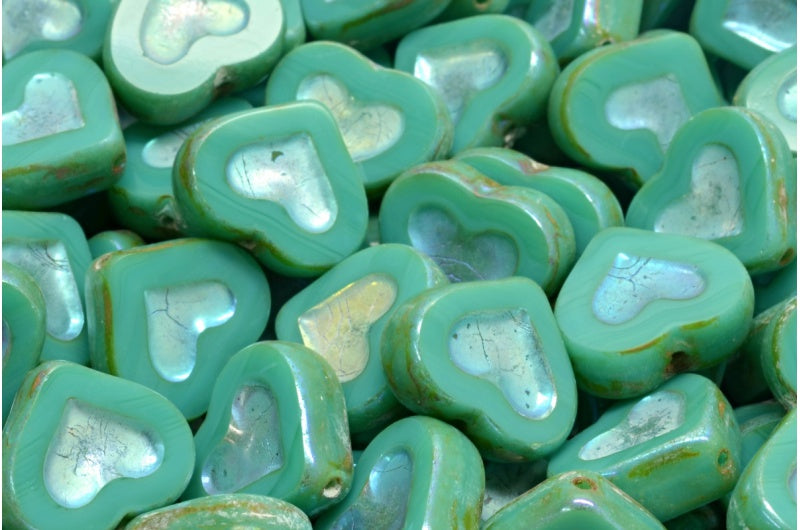 Table Cut Heart Beads, Turquoise Travertin 28703 (63130 86800 28703), Glass, Czech Republic