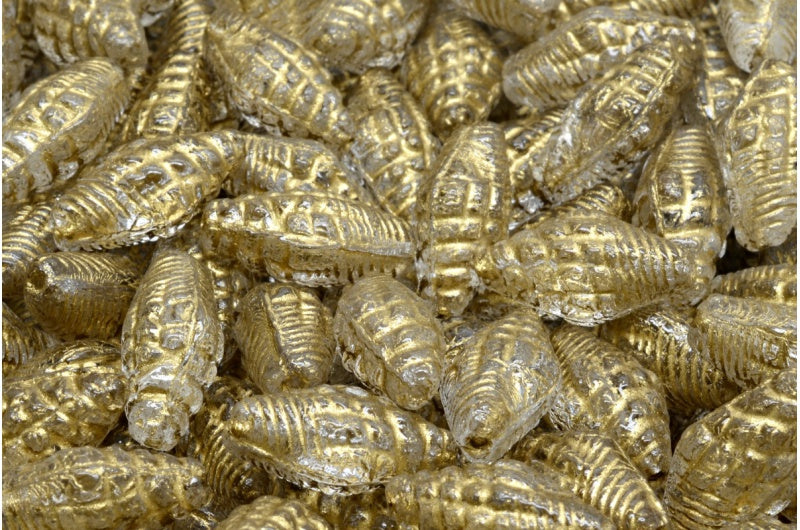 Miter Shell Beads, Crystal Gold Lined (00030-54302), Glass, Czech Republic
