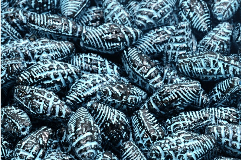 Miter Shell Beads, Black Light Blue Lined (23980-54308), Glass, Czech Republic