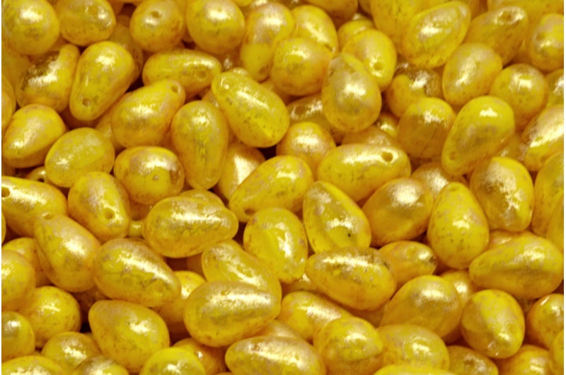 ドロップビーズ、イエロークリスタルゴールドスプラッシュ(83120-00030-94401)、ガラス、チェコ共和国