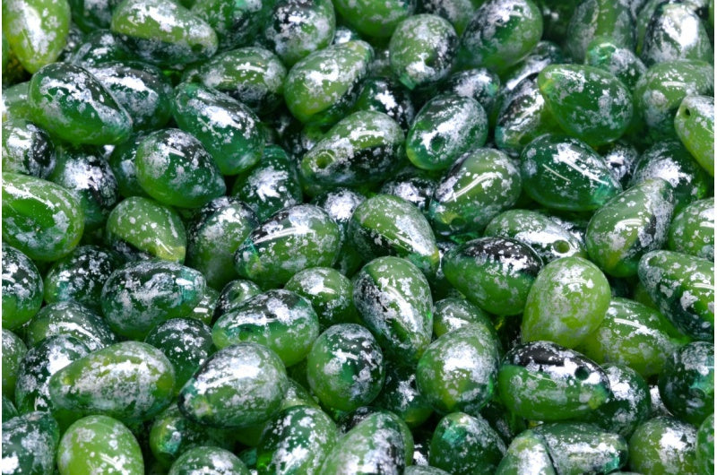 ドロップビーズ、オパールグリーン透明グリーンシルバースプラッシュ(51000-50570-94400)、ガラス、チェコ共和国