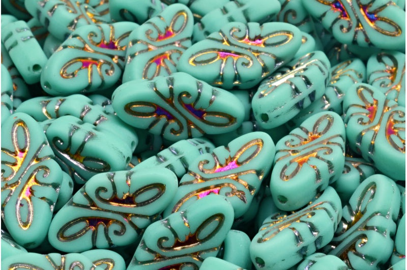 Arabesque 珠子,绿松石 Sliperit 全(2X 面)哑光 (63130-29503-84100),玻璃,捷克共和国