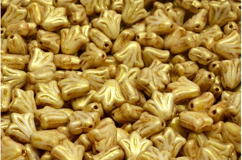 ユリの花のビーズ、ホワイトゴールド光沢スポット(02010-65322)、ガラス、チェコ共和国