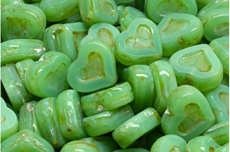 Table Cut Heart Beads, 51111 Travertin (51111 86800), Glass, Czech Republic
