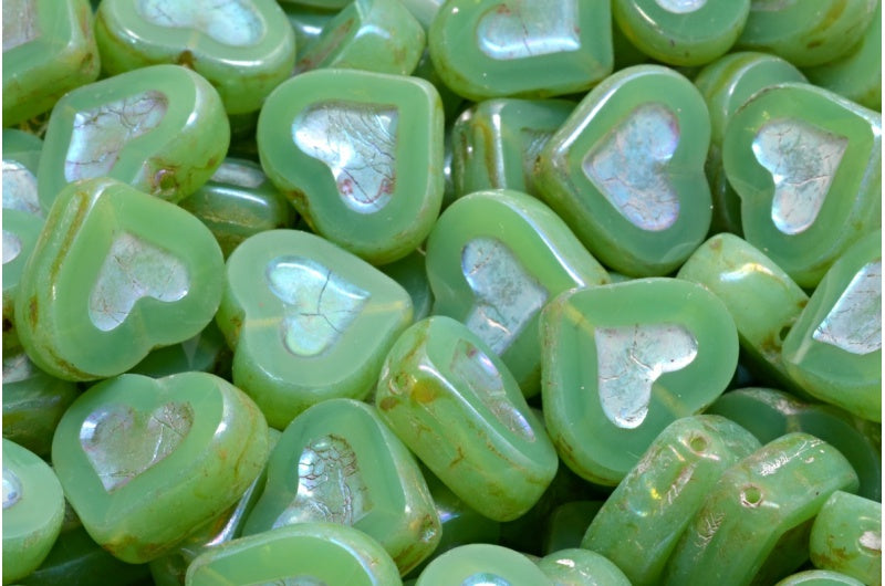 Table Cut Heart Beads, 51111 Travertin 28703 (51111 86800 28703), Glass, Czech Republic