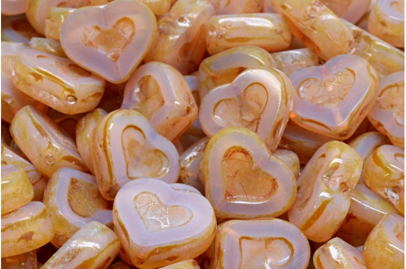 Table Cut Heart Beads, Opal Pink Travertin (71111 86800), Glass, Czech Republic