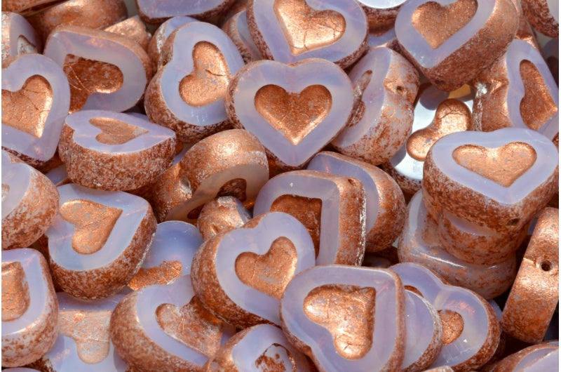 Table Cut Heart Beads, Opal Pink 4319 (71111 4319), Glass, Czech Republic